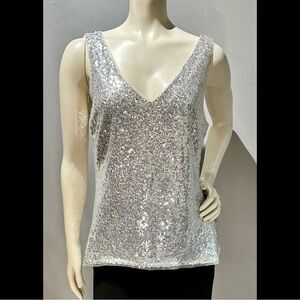 Silver Sequin V-Neck Tank Top